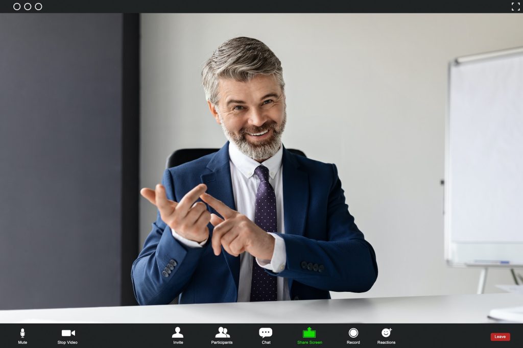 Online Consultancy. Pov Screenshot Of Handsome Middle Aged Businessman Making Video Call